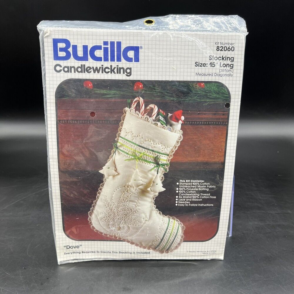 Bucilla Vtg Candlewicking Christmas Stocking Kit Dove #82060 15" Long New